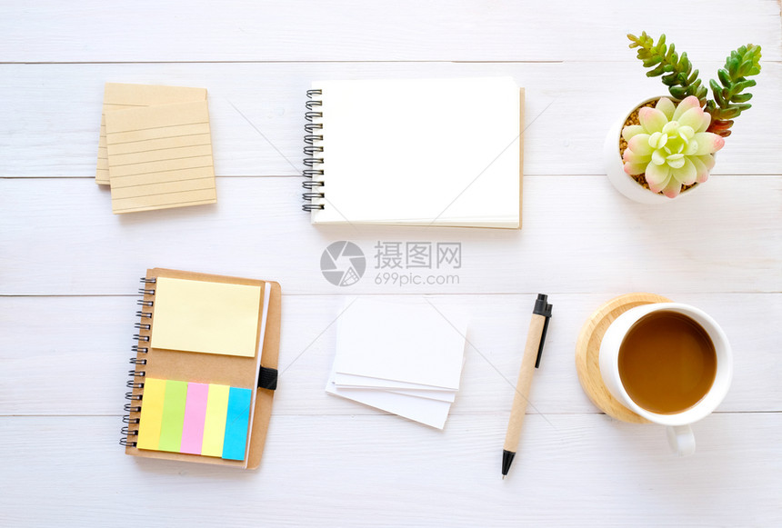 文档商业白木桌背景的空纸名片笔和咖啡有文本复制空间最高视图文字软垫图片