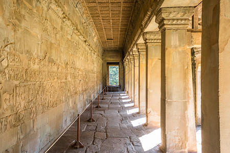 神圣旅行古代高棉人雕刻圣殿吴哥瓦墙柬埔寨暹粒结石图片