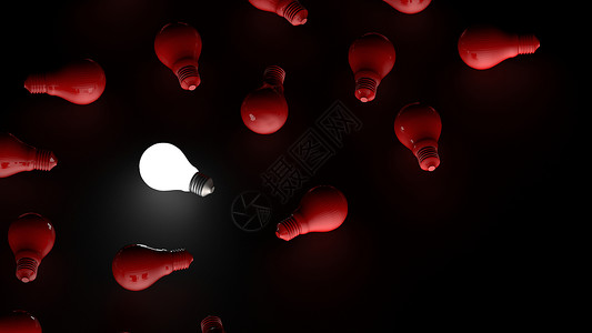 红色的目暗背景思想概念3D的灯泡插图创新图片