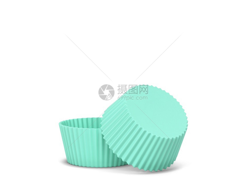 目的薄荷生日白纸杯蛋糕硅形式3d插图在白色底面包圈中隔离图片