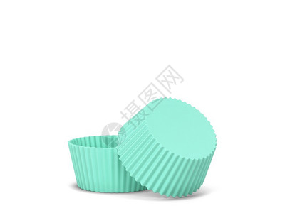 绿色纸杯蛋糕目的薄荷生日白纸杯蛋糕硅形式3d插图在白色底面包圈中隔离设计图片