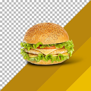 美食新鲜的快速地以透明背景隔绝的美味新鲜汉堡包图片