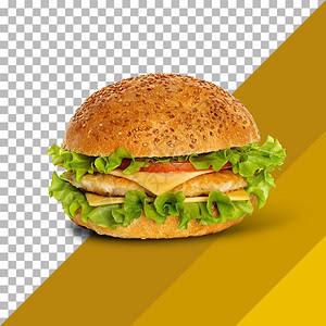 沙拉以透明背景隔绝的美味新鲜汉堡包种子工作室图片
