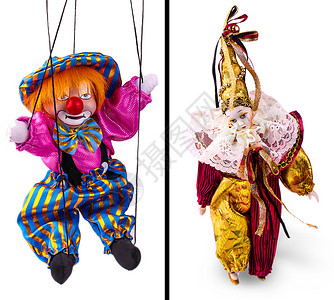 掌握小丑木偶在白背景上被孤立乐趣帽图片