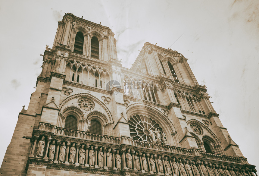 宗教的天主在阴巴黎圣母院大教堂门面法国建筑学图片