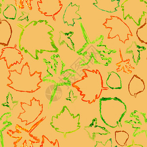 蔷薇科樱属植物落下公园红色的黄背景上有绿和红秋叶剪影的无缝图案有绿色和红秋叶剪影的无缝图案设计图片