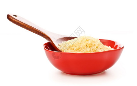 勺子卡路里主食红碗有大米和木勺图片