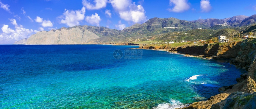 干净的山希腊西面克里特岛自然屿海景徒步旅行图片