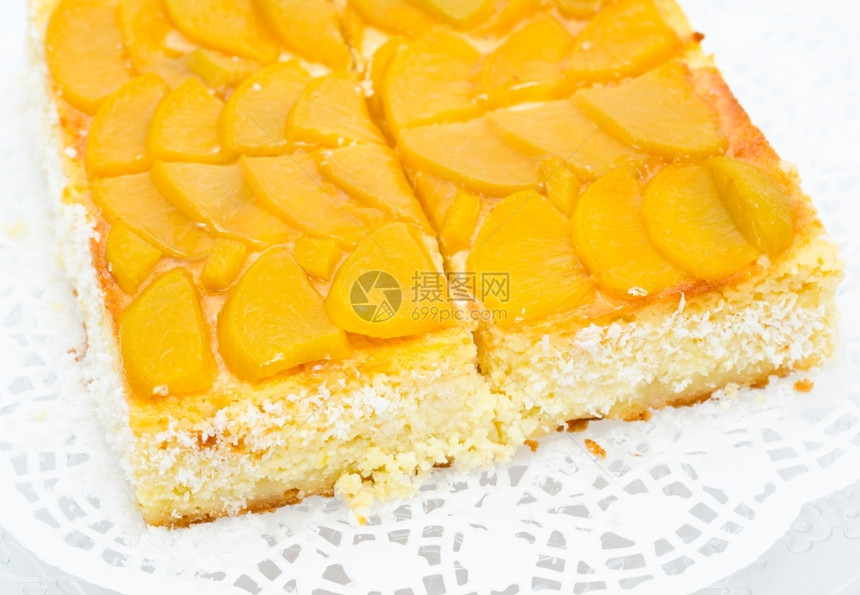 食物纤巧新鲜桃子奶酪蛋糕近镜头黄色的图片