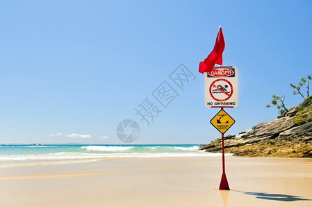 海浪澳大利亚人古典海滩有冲浪救生员的警旗危险图片