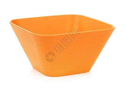 橙色竹碗白底孤立正方形目的白色图片