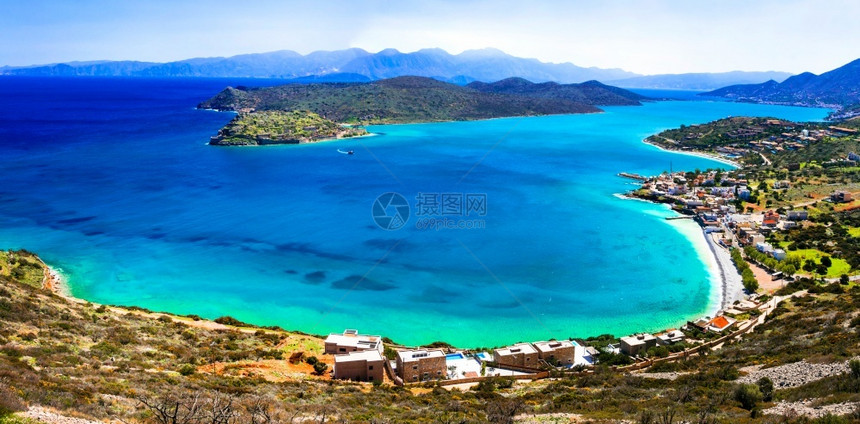 水晶蓝色的吸引力克里特岛自然景观希腊斯平隆加湾图片