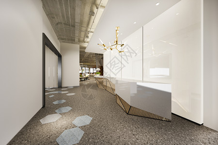 3d为豪华酒店接待厅和办公室提供几何装饰柜台奢华现代的工作图片
