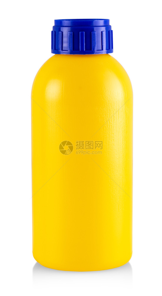 干净的液体蓝色黄塑料瓶白盖蓝图片