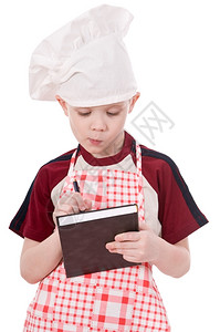 红色的白种背景孤立童年小厨师戏服围裙图片