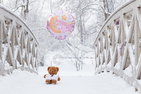 熊娃娃气球等待棕熊在冬季坐公园拉脱维亚雪自然和气球2016年玩具娃甜的背景