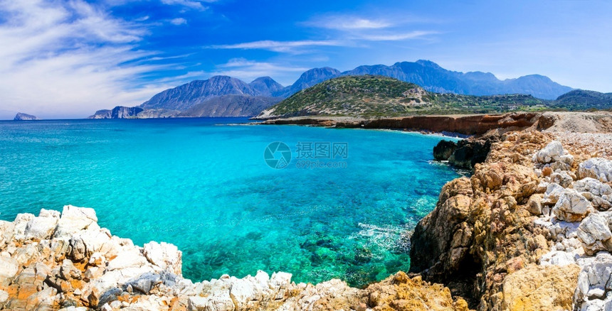 希腊AgiosNikolaos附近的野外海滩克里特岛的坚固自然吸引力靠近晴天图片