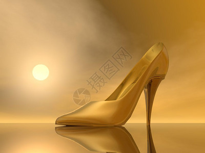 经过棕色日落的金高跟鞋黄3D颜色脚丫子图片
