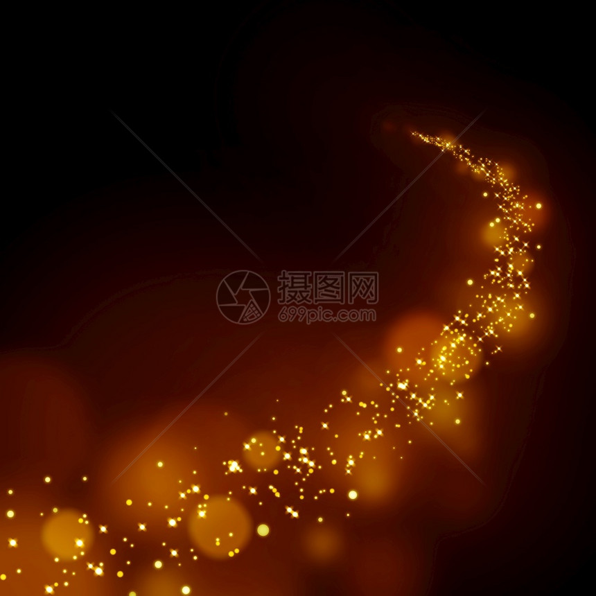 曲线庆典Bokoh背景的闪星尘踪迹发光的图片
