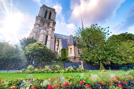 贵妇人城市寺庙法国巴黎JeanXXIII公园圣母院外观法国巴黎图片