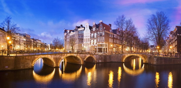 荷兰天黄昏Keiizersgracht运河全景传统的图片