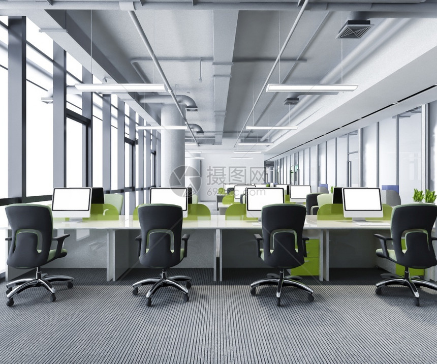 翻新3d举行绿色商业会议和办公大楼的工间会议休息室空的图片