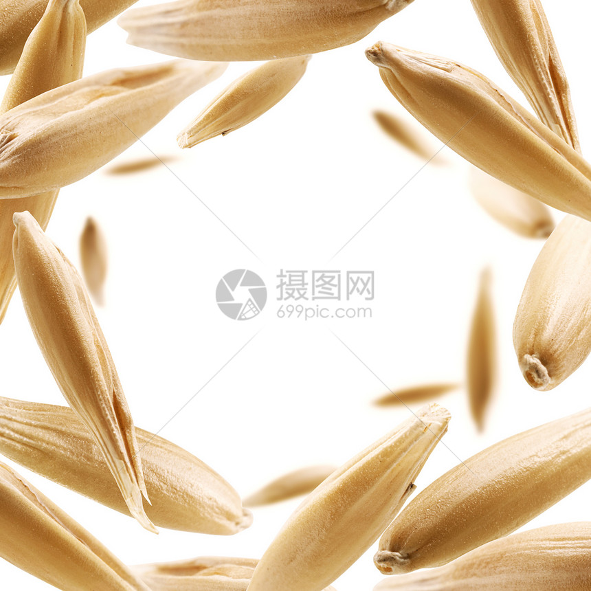 圆形的大麦燕粒悬浮在白色背景上燕麦粒悬浮在白色背景上oopicapi图片