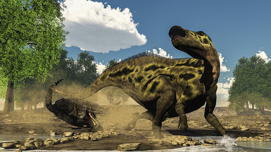 山东青岛风景史前动物使成为防恐龙攻击的山洞3D让防御恐攻击的山洞3DShantungosaurus3D设计图片