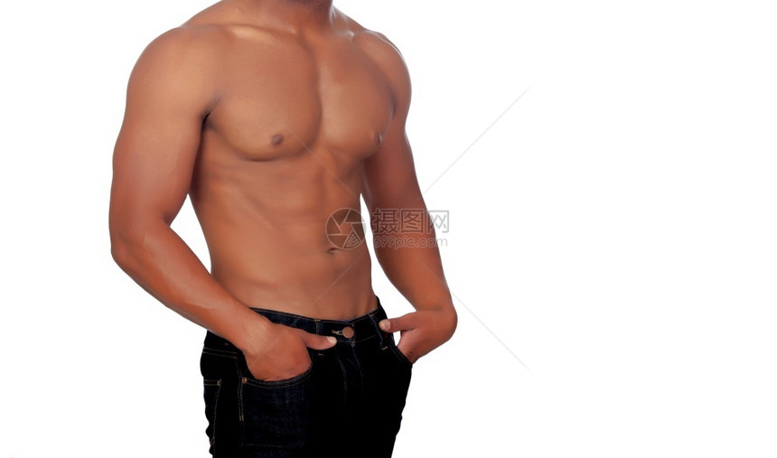 有好腹部的运动员孤立在白色背景上腹肌时尚黑色的图片