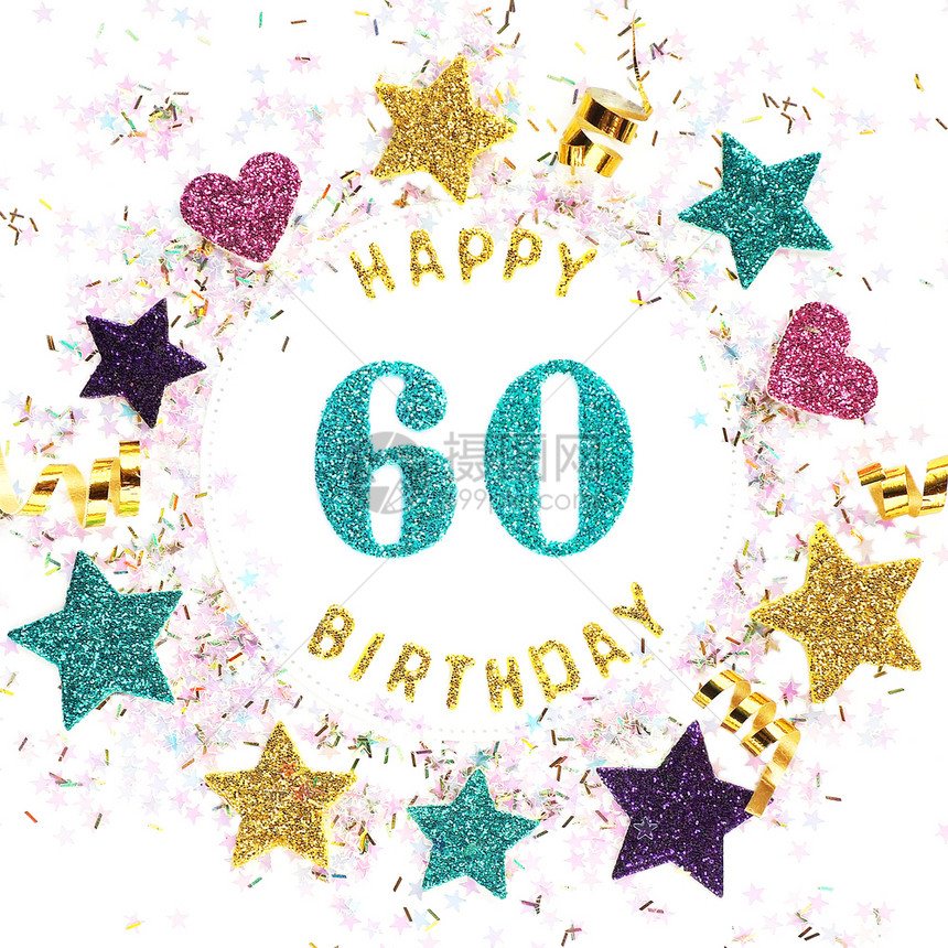 礼题词邀请标注为60岁生日快乐的贺卡方格式星闪亮蛇纹图片
