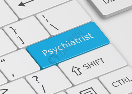 袖扣从键盘上的蓝写着精神病学家这个词精神科医生单图片