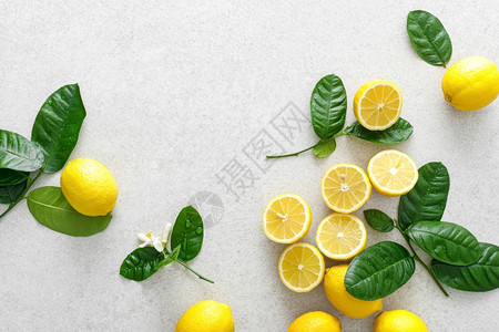 海浪食物柠檬新鲜的多汁柠檬白底有叶子图片