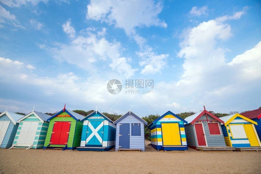 丰富多彩的澳大利亚墨尔本Brighton海滩多彩的小屋布赖顿滨图片