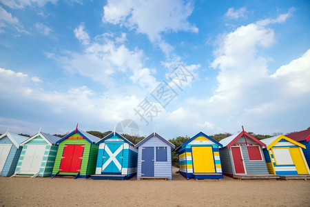 丰富多彩的澳大利亚墨尔本Brighton海滩多彩的小屋布赖顿滨图片