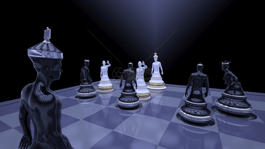 黑暗背景中人类形态碎片的象棋构成3D变换暗背景中人类形态碎块的象棋构成比赛渲染爱好图片