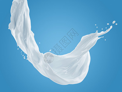 乳白色液体乳制品插图食物3d以斜坡蓝色背景和剪切路径为例说明奶水喷洒情况设计图片