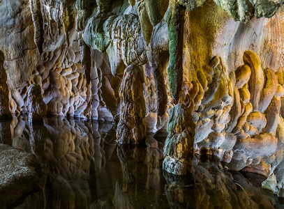 形成场景史前一个地下滴水洞穴中的湖美丽自然风景图片