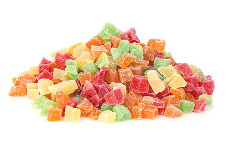 质地小吃立方体多色甜果糖紧贴的隔离在白色背景上图片