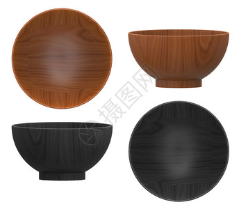 味噌烤鱼3d向上和侧面翻转日本薄膜汤棕色黑碗用剪切路径在白色背景上隔离的黑碗空色小路设计图片