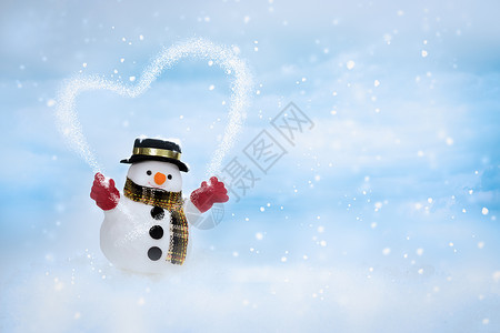心安静复制快乐的雪人正站在冬天的圣诞节风景快乐和新年的概念中问候假期设计图片