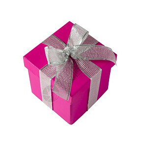 圣诞节新的白色粉红礼品盒银丝带白底绝缘图片