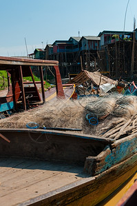 游客建筑学亚洲木船细节柬埔寨背景高跷房屋木亚洲船细节网图片