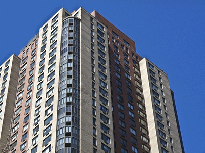 当代的采取棕榈与纽约市许多公寓的大型楼图片