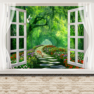 自然玫瑰石头下墙壁和顶窗视图花园鹿的壁纸质地图片