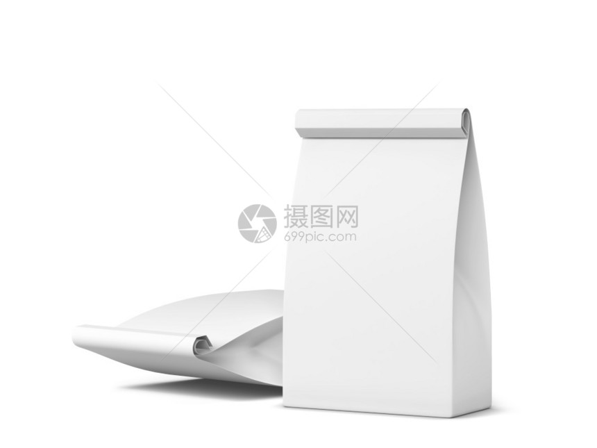 盒白色的背景上孤立的纸袋包装模型3d插图购买图片