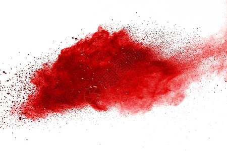 白背景的红色粉末爆炸彩云多的灰尘爆炸洒红节领域画图片