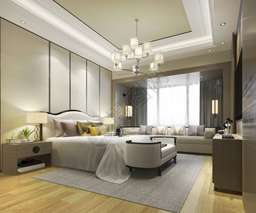天花板沙发当代的3d在酒店提供豪华现代卧室套房图片