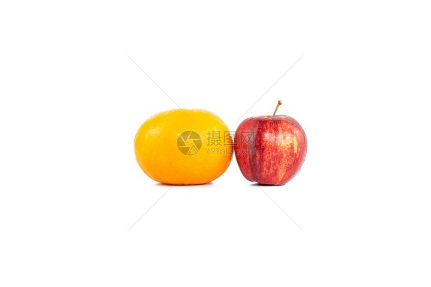 饮食活力所有的在白色背景上孤立的橙子或橘和苹果图片