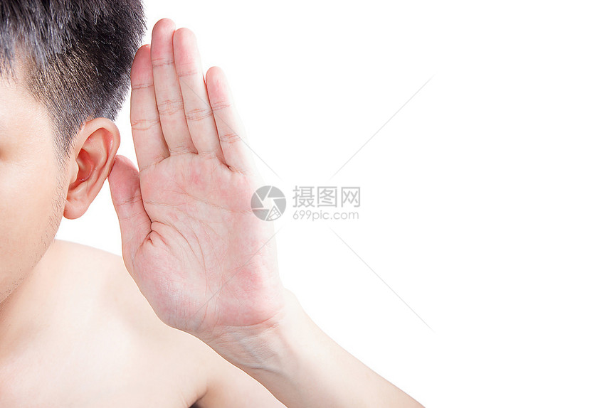手势亚洲人握着亲近耳朵听成人工图片