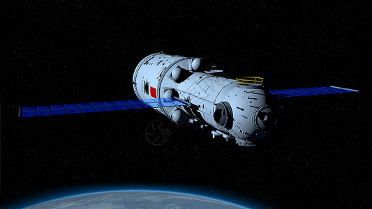 天宫三号的河核心舱3D模型空间站在黑色与恒星背景上绕地球运行3D插图天宫三号的河核心舱空间站在黑色与恒星背景上绕地球运行3D插图背景图片